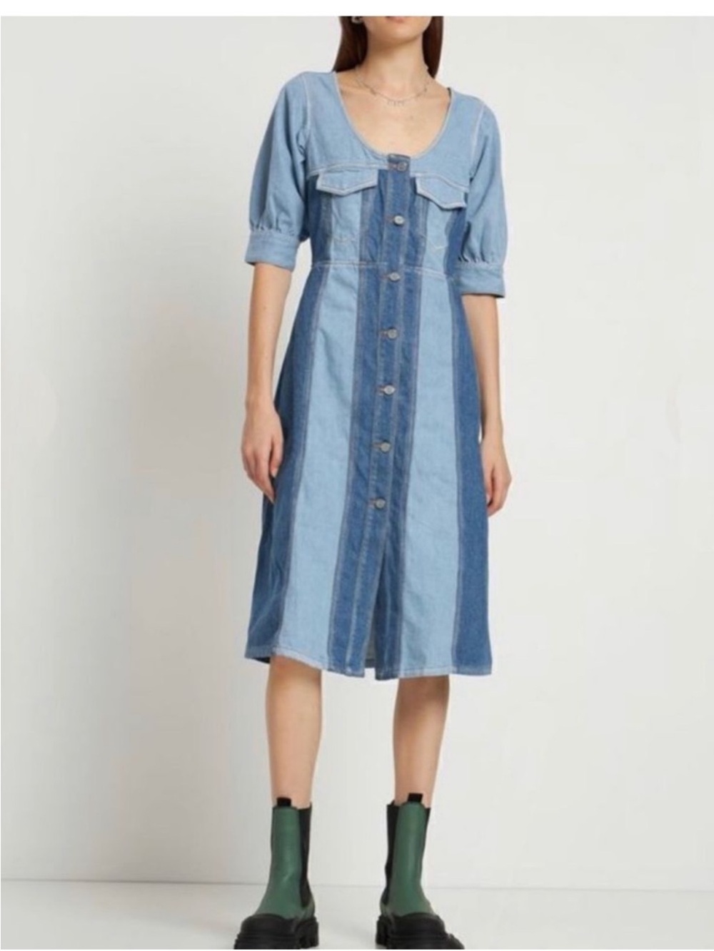 Ganni Two-Tone Denim Dress size 34 - Picture 4 of 14